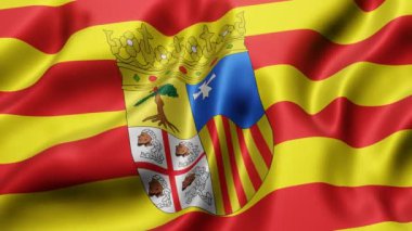 Aragon İspanyol Topluluğu bayrağının üç boyutlu canlandırması bir döngü hareketinde sallanıyor.