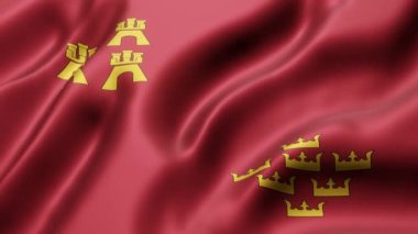 Bir döngü hareketinde dalgalanan Murcia İspanyol Topluluğu bayrağının 3D canlandırması. 