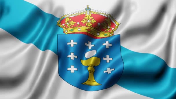 Darstellung Einer Flagge Der Spanischen Gemeinschaft Galizien Die Einer Schleife — Stockvideo