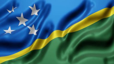 Bir Ulusal Solomon Adaları bayrağının 3 boyutlu görüntüsü bir döngü hareketinde sallanıyor