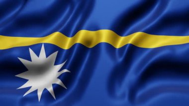 Ulusal Nauru bayrağının üç boyutlu canlandırması bir döngü hareketinde sallanıyor