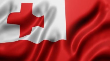 Ulusal Tonga bayrağının üç boyutlu canlandırması bir döngü hareketinde sallanıyor