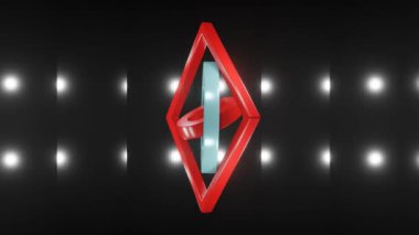 Çeşitli renklerdeki birkaç geometrik figür siyah bir arkaplan üzerinde yoğunlaşarak dönüyor. Sonu gelmeyen 3D animasyon. Video 4k ve HD olarak kullanılabilir