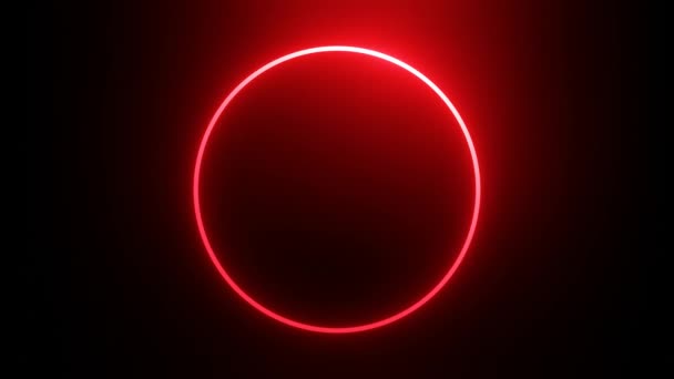 赤丸と光が動き回るネオン抽象的な背景 遅いターン シャイなディスクだ 要約映像 黒の背景 — ストック動画