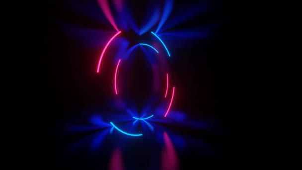 Opgelijnde Animatie Abstract Kleurrijke Cirkels Achtergrond Heldere Neon Blauw Rode — Stockvideo