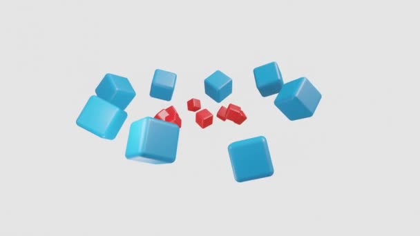 Várias Figuras Cubo Cor Azul Vermelha Girando Sobre Fundo Branco — Vídeo de Stock