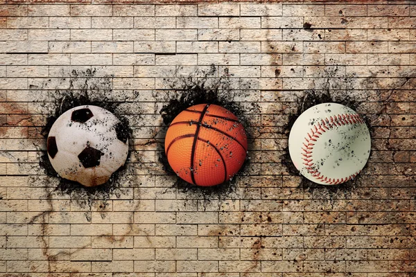 Баскетбол, бейсбол и футбол — стоковое фото