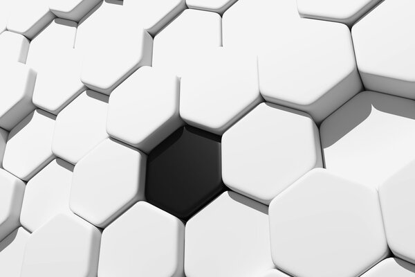 3d rendering of some white hexagons and one black