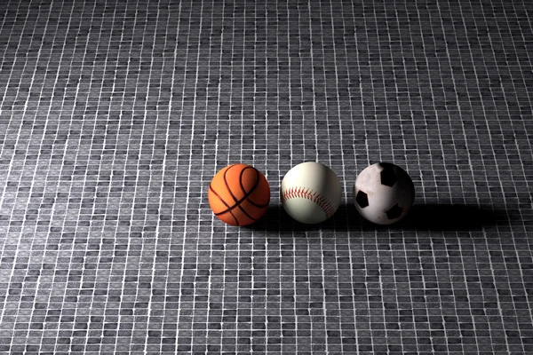 Basketbal baseball a fotbal míče — Stock fotografie