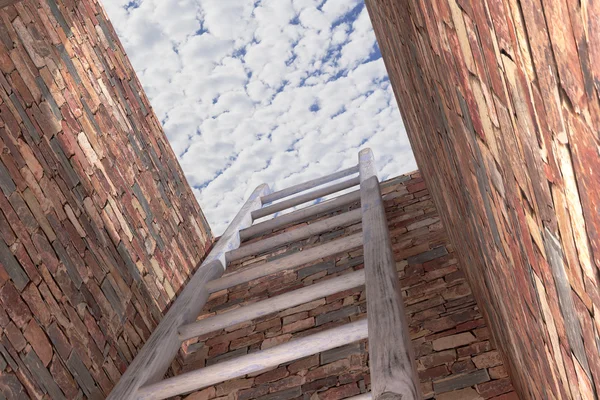 3d renderização de uma escada em uma parede, conceito de crescimento e progresso — Fotografia de Stock