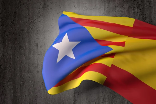 3d rendu d'une catalonie et espagne drapeaux mixtes, symbole de la tentative de sécession de la catalonie — Photo