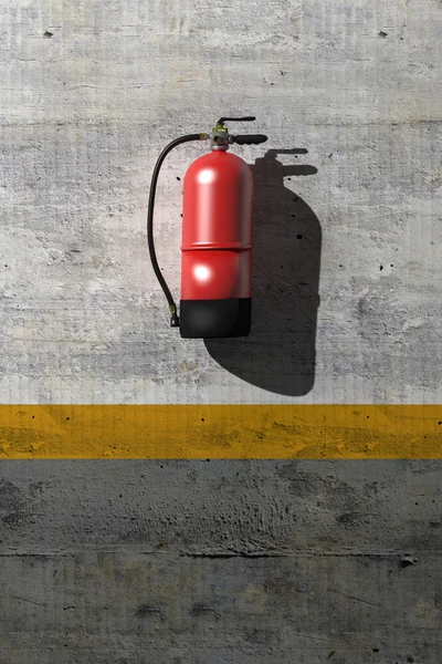3d prestação de um extintor de incêndio em uma parede suja — Fotografia de Stock
