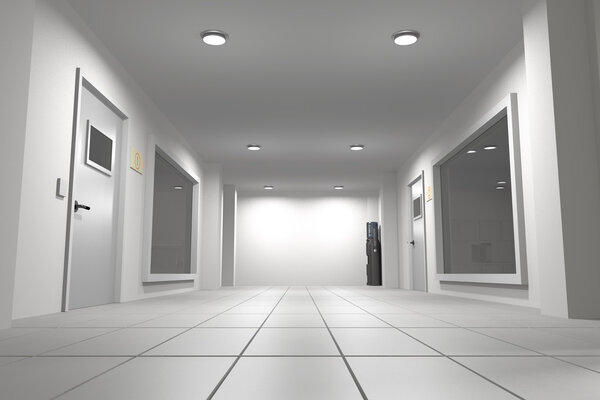 3d rendering of an interior scene of an empty corridor