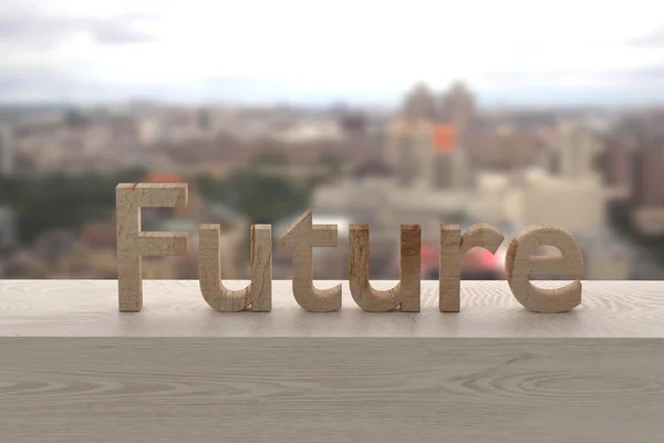 Bir ahşap yüzeyde gelecekteki word'ün 3D render — Stok fotoğraf