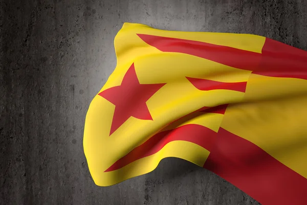 3d prestação de uma catalunha e espanha bandeiras mistas, símbolo da tentativa de secessão da Catalunha — Fotografia de Stock