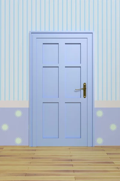 3d renderização de um minimalismo quarto azul com uma porta — Fotografia de Stock