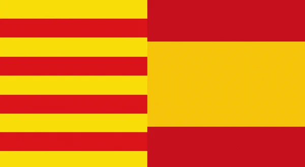 Ілюстрація каталонії та іспанських змішаних прапорів, символ спроби розділення каталонії — стокове фото