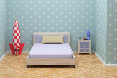 3D Render mavi çocuk odası