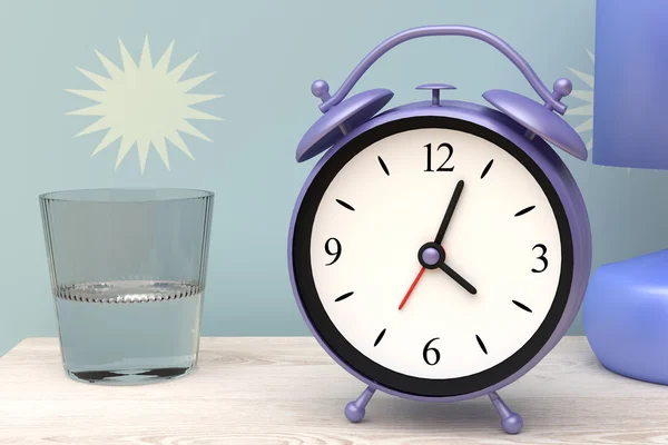 3d rendering of an alarm clock on a nighstand — Stock Photo, Image