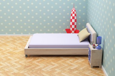 güzel bir mavi oda bir komidin ile 3D render