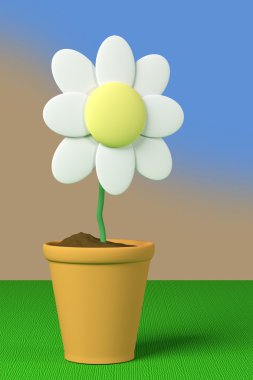 bir çiçek bir pot 3D render