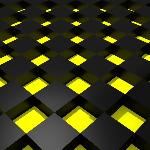 3D рендеринг фона с жёлтыми и чёрными кубиками — стоковое фото
