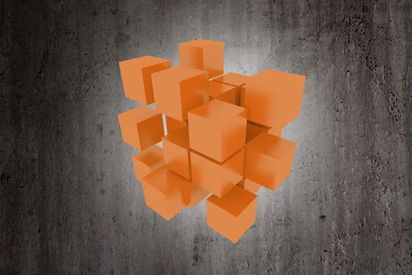3D renderização com um monte de cubos de laranja em um fundo sujo — Fotografia de Stock