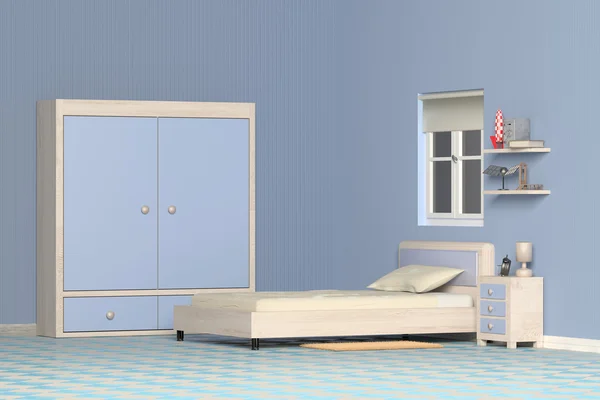 3D Render mavi bir oda ve bir pencere — Stok fotoğraf