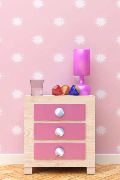 Rendu 3d d'une belle table de chevet rose pour enfants — Photo