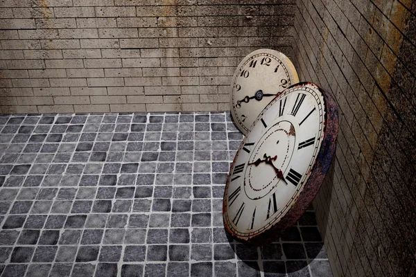 Bir kirli ve eski duvar eski bir saat 3D render — Stok fotoğraf