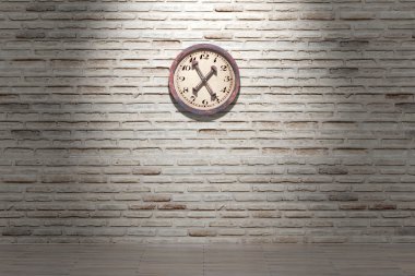 bir tuğla duvar eski bir saat 3D render