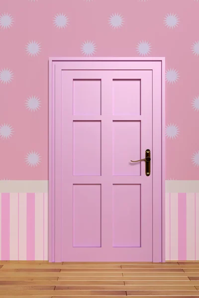 3D-rendering av minimalism rum med en rosa dörr — Stockfoto