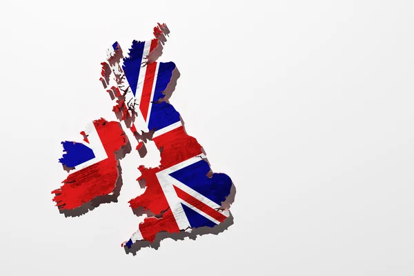 Rendering 3d di una mappa del Regno Unito con una bandiera timbrata — Foto Stock