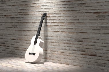 boş bir oda bir gitar 3D render