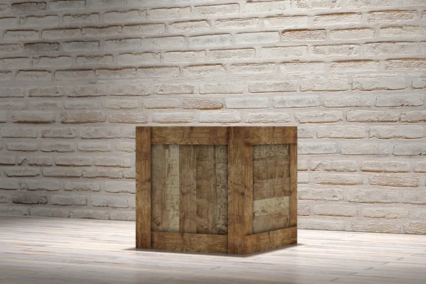 3d rendering of a wooden box on a warehouse — Stock Photo, Image