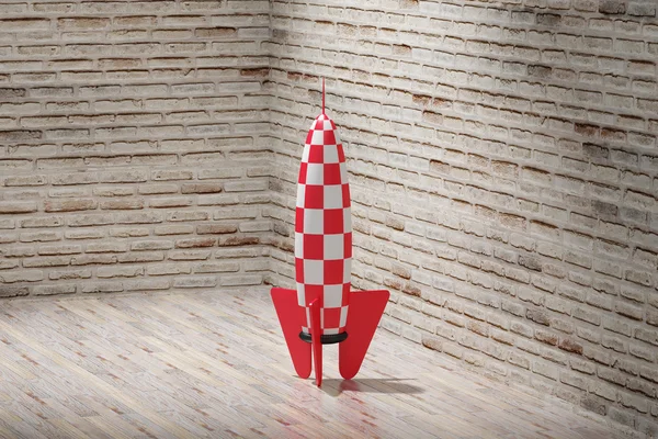 3D рендеринг красно-белой ракеты и звезд — стоковое фото