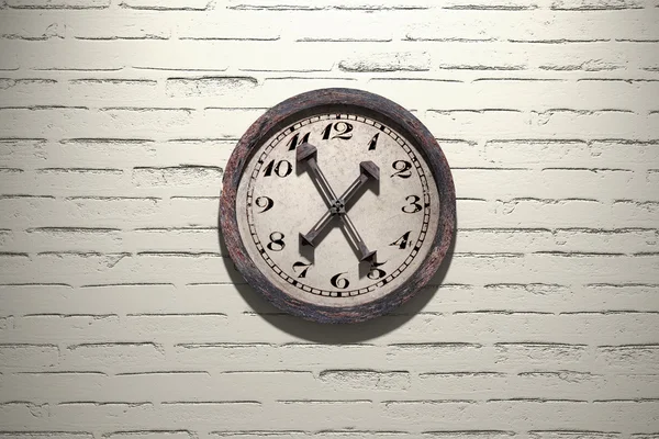 3d renderização de um relógio velho em uma parede de tijolo — Fotografia de Stock