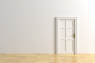 3D render ile bir kapı bir minimalizm odası