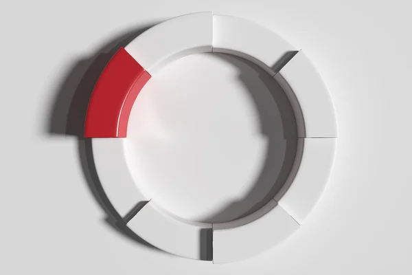 Representación 3d de un diagrama blanco con una pieza roja. Ilustración. Desde arriba —  Fotos de Stock