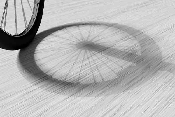 3D визуализация тени велосипедного колеса на полу. Иллюстрация — стоковое фото