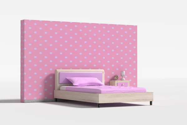 Slaapkamer interieur in roze, violet en witte kleuren — Stockfoto