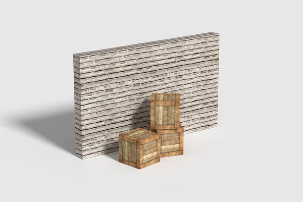 Drie houten kisten in de buurt van bakstenen muur — Stockfoto