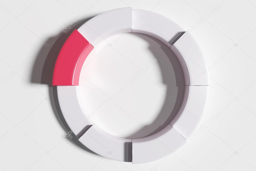 Three-dimensional white diagram with one red piece