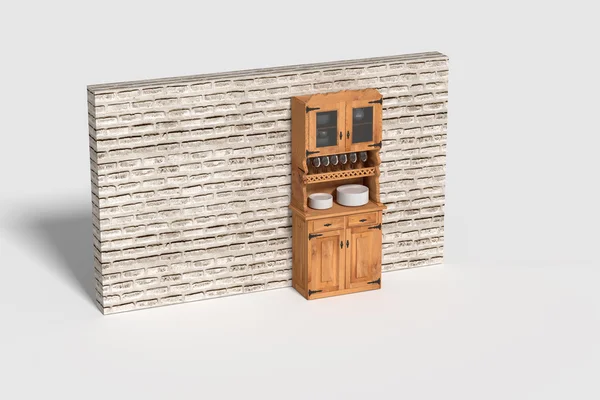 3d rendering of a three-dimensional sideboard  against of brick wall — Stock Photo, Image