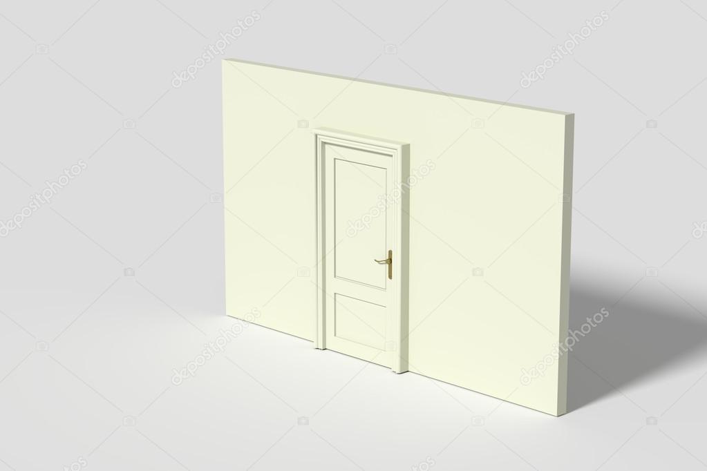 3d rendering of a door and white wall.Illustration