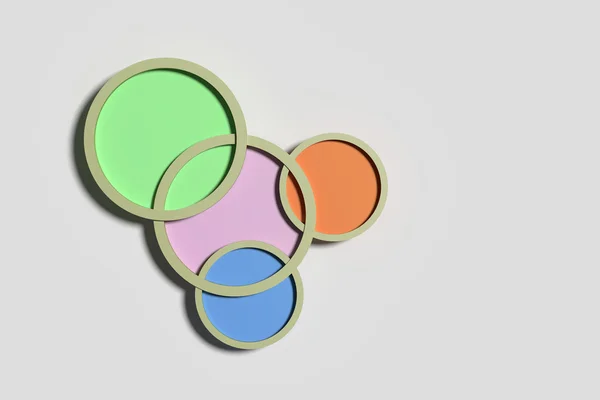 3D rendering τέσσερις πολύχρωμο πλαισιωμένο κύκλων σε γκρι φόντο. Εικονογράφηση — Φωτογραφία Αρχείου