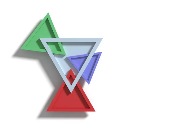 Quatro triângulos tridimensionais coloridos cruzando um ao outro — Fotografia de Stock