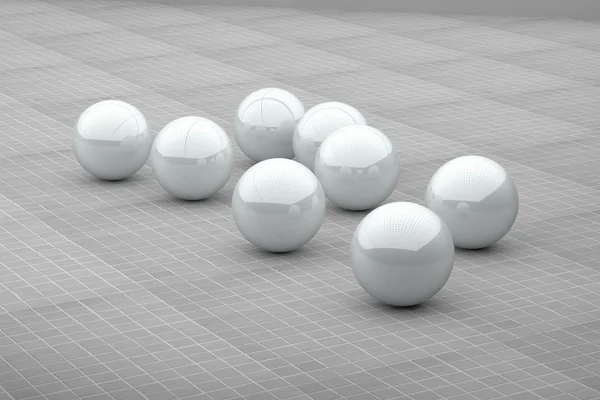 Several white futuristic balls on ceramic floor — Stock Photo, Image