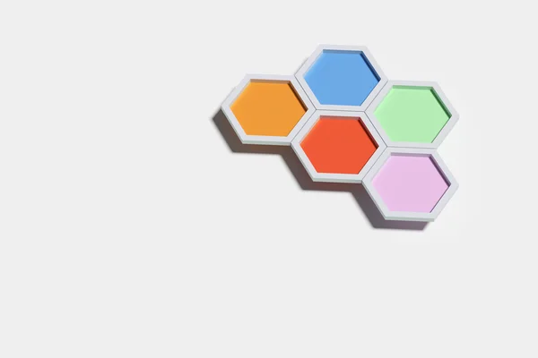 П'ять барвистих тривимірних гексагонів — стокове фото