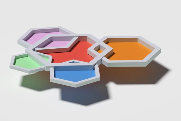 П'ять барвистих тривимірних шестикутників зверху — стокове фото
